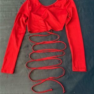 Red Long Sleeve Crop Top